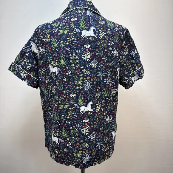 Printfresh Unicorn Garden Print Short Sleeve Organic Cotton Pajama Set Size S - Picture 7 of 15